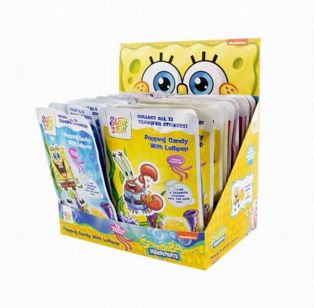 Konfekte Sweet'n Fun Sponge Bob Popping candy with lollipop ,10g (36gb kastē)