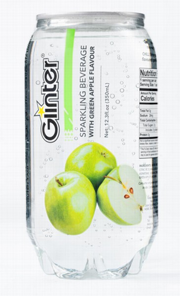 Dzirkstošais dzēriens Glinter ar Zaļo ābolu garšu 350 ml x24gb