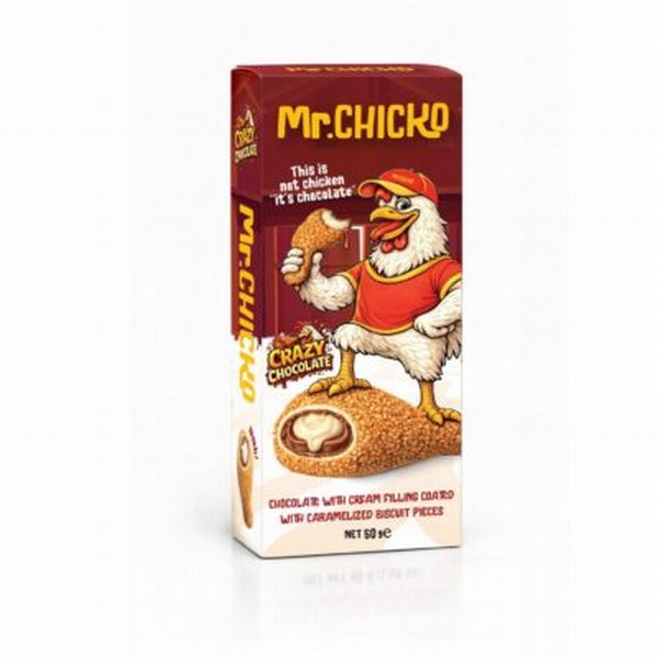 Mr. Chicko ar krēma pildījumu un klāta ar karamelizētiem cepumu gabaliņiem, 50g